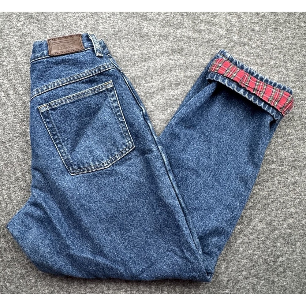 LL Bean Double L Relaxed Fit Jeans Womens 4P 28x28 Blue Flannel Lined Straight
